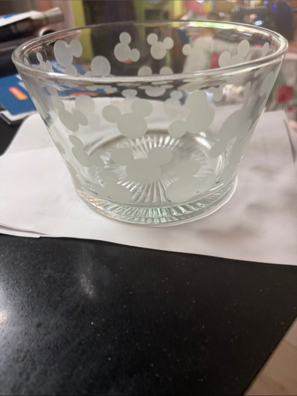 Disney Clear Glass Serving Bowl with Frosted Mickey Silhouettes